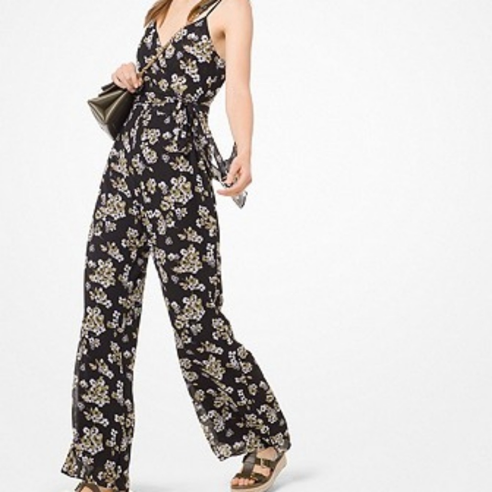 MICHAEL KORS floral wrap georgette wide leg jumpsuit